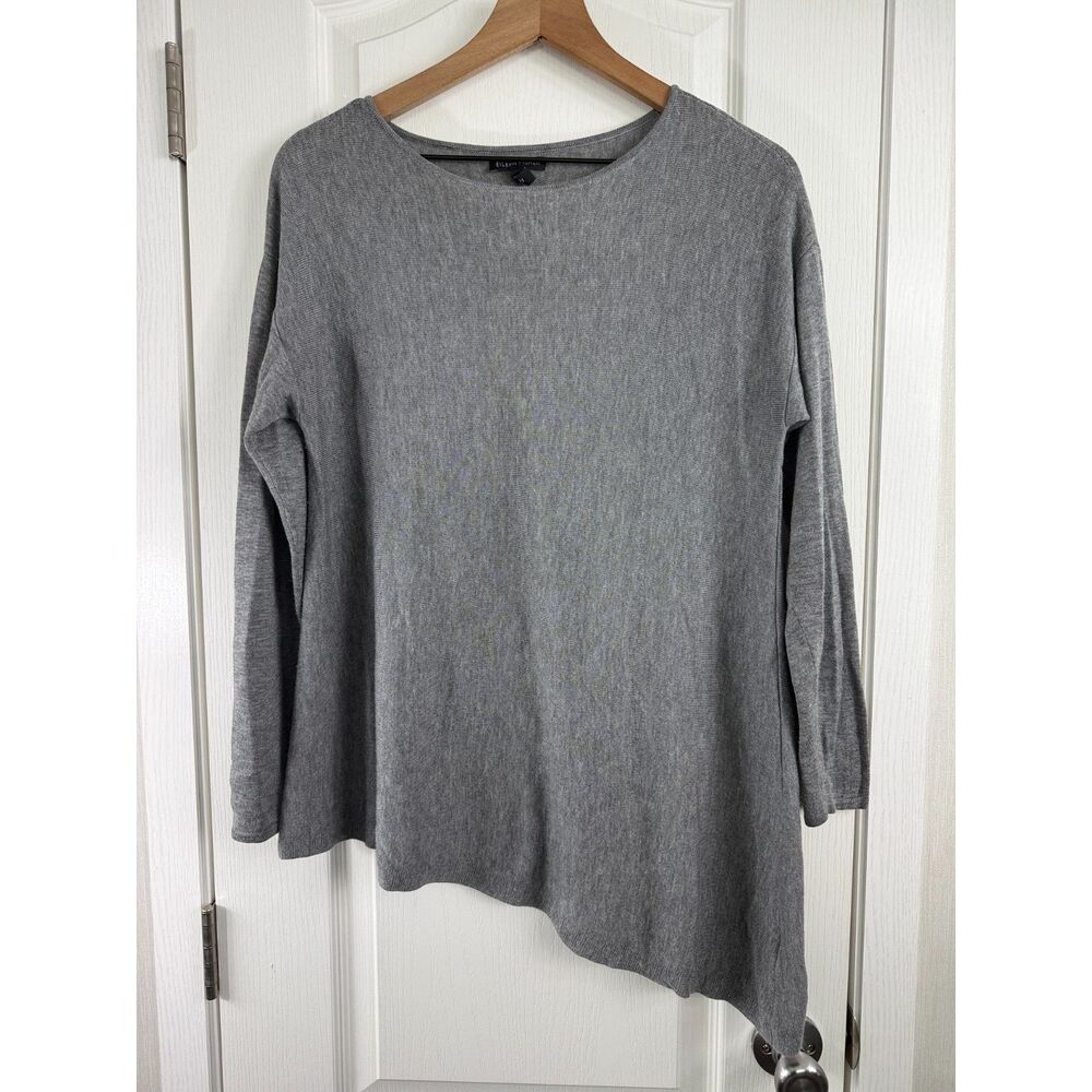 Eileen Fisher Gray Asymmetrical Tunic Sweater Women S Merino Wool Lyocell Knit